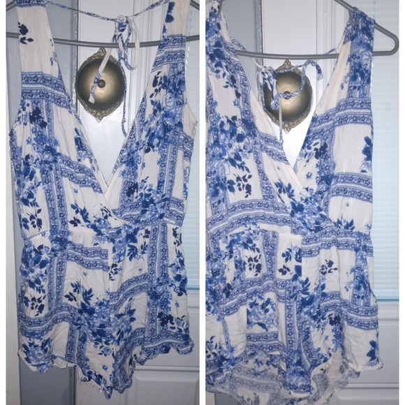 Tops - Sapphire blue floral romper!